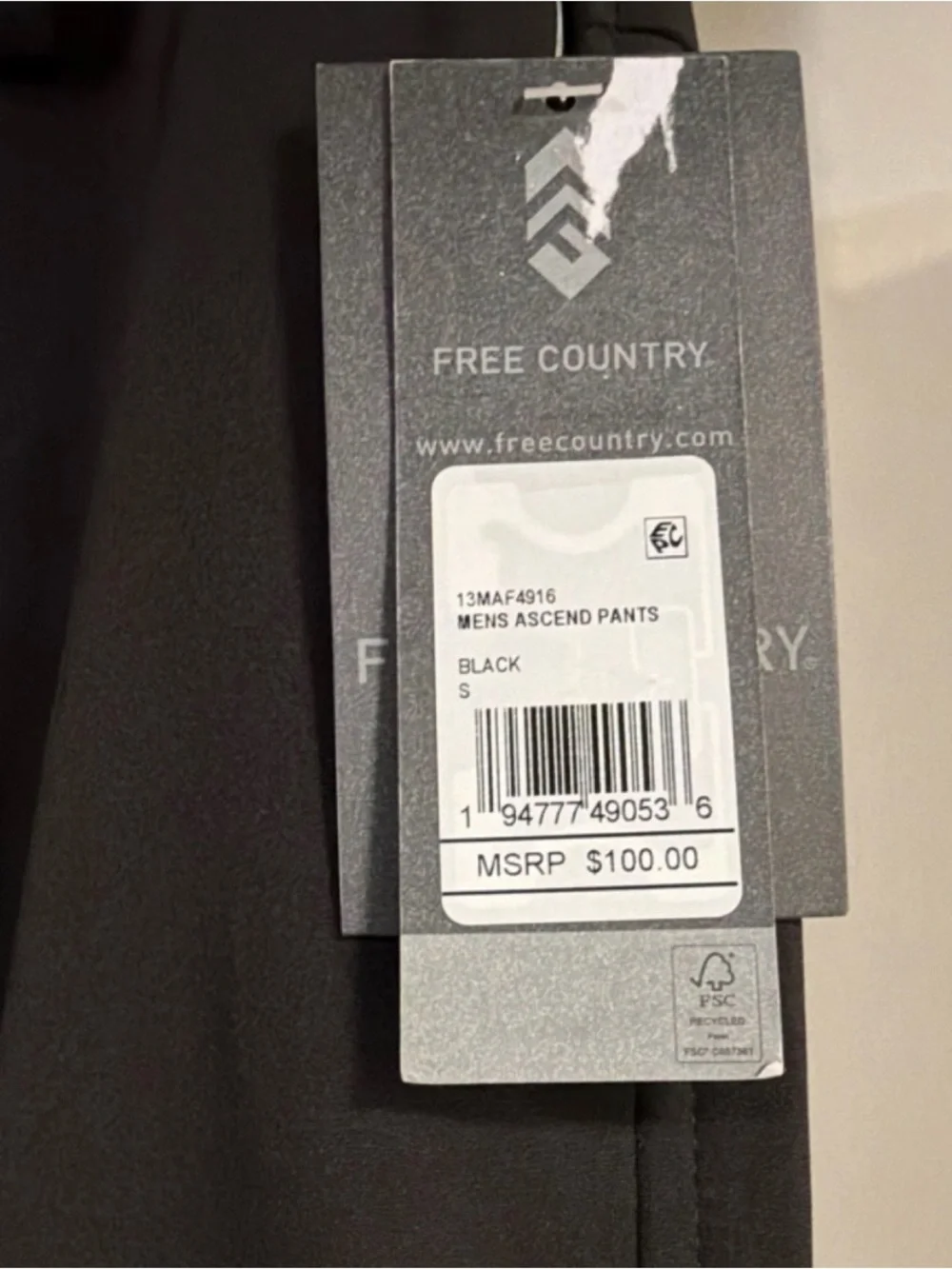 NWT Free Country Ascend Softshell Pants Mens Small Black Water Resistant